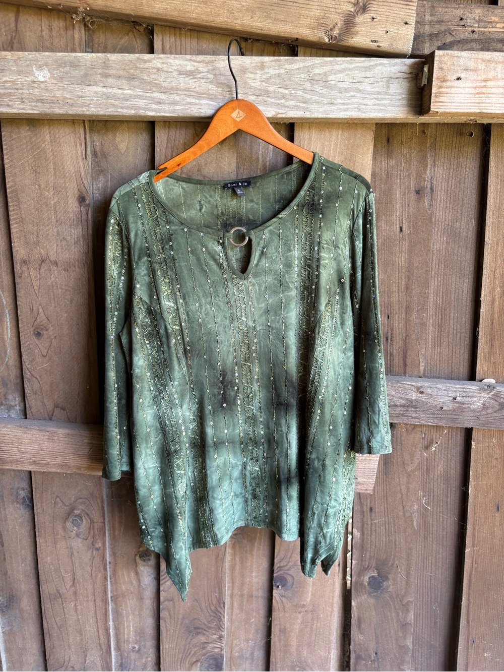 Vintage Whimsigoth Green Sequin 3/4 Sleeve Top